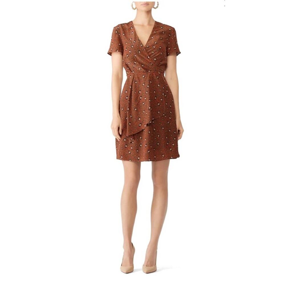 Slate & Willow Rust Brown Silk Leopard Print Dress
